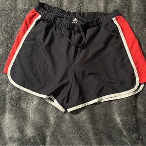 Adidas Black and Red Athletic Shorts with Elastic Waistband
